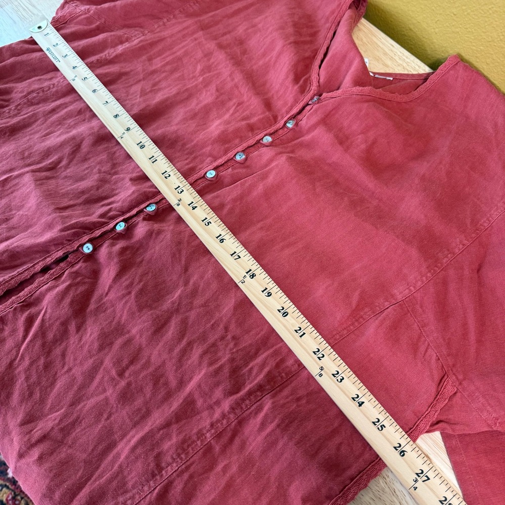 J. Jill Red Linen Blend Crochet Trim Tunic Top Size 3X Button V-Neck Lagenlook - Picture 7 of 9